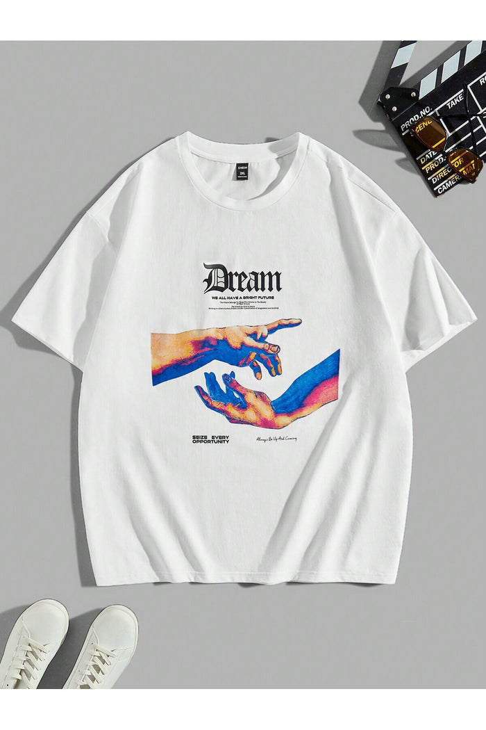 Unisex Beyaz Baskılı Organik Pamuk Oversize Kesim T-shirt