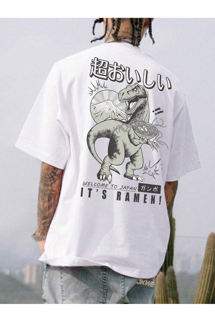 Unisex Beyaz Baskılı Organik Pamuk Oversize Kesim T-shirt
