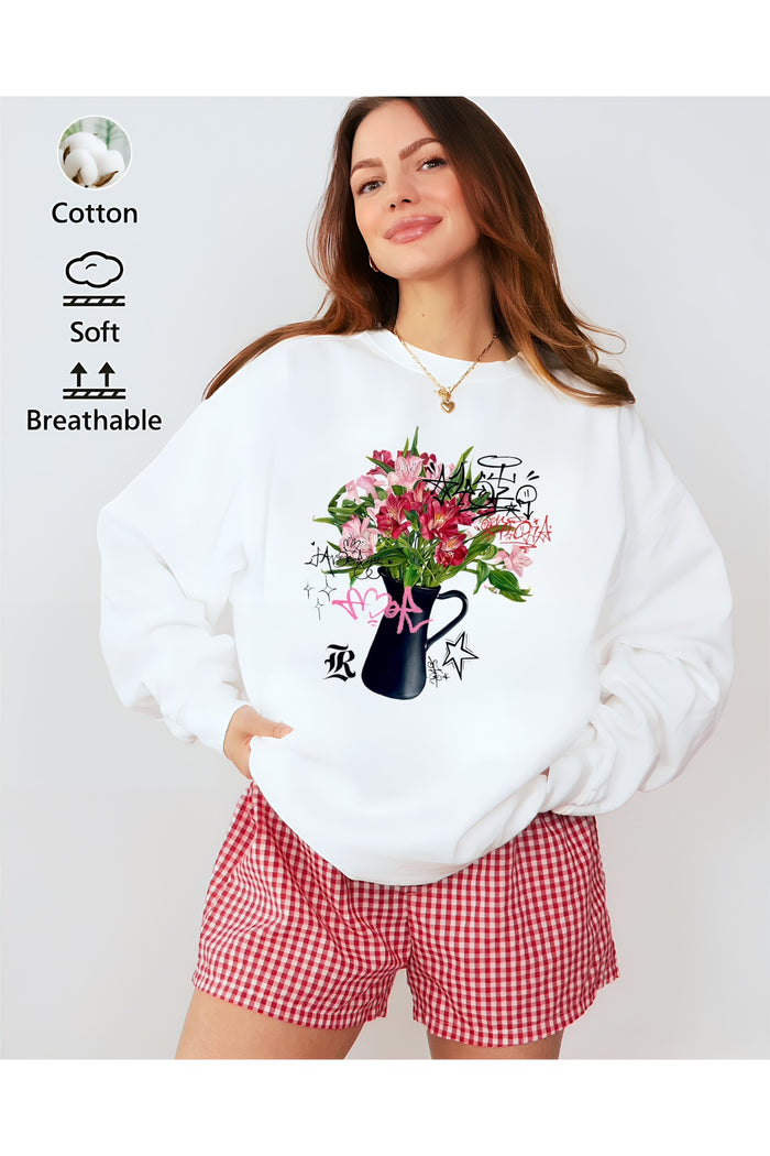 Premium Oversize Kesim Uzun Kollu Baskılı Sweatshirt
