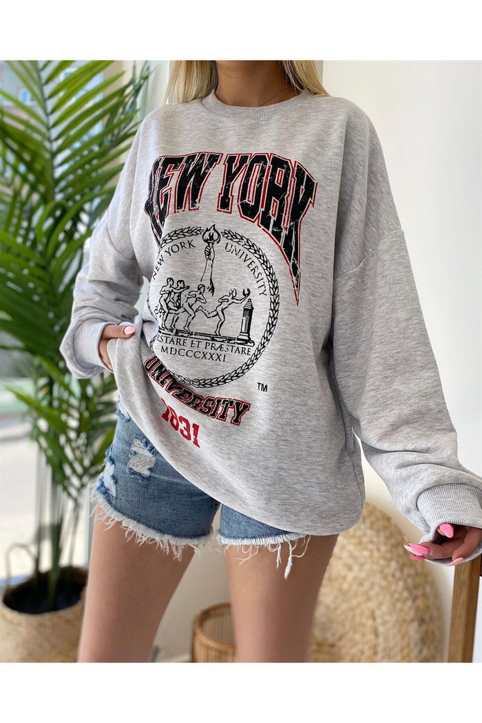 Unisex Gri 2 İplik Şardonsuz Oversize Kesim Sweatshirt
