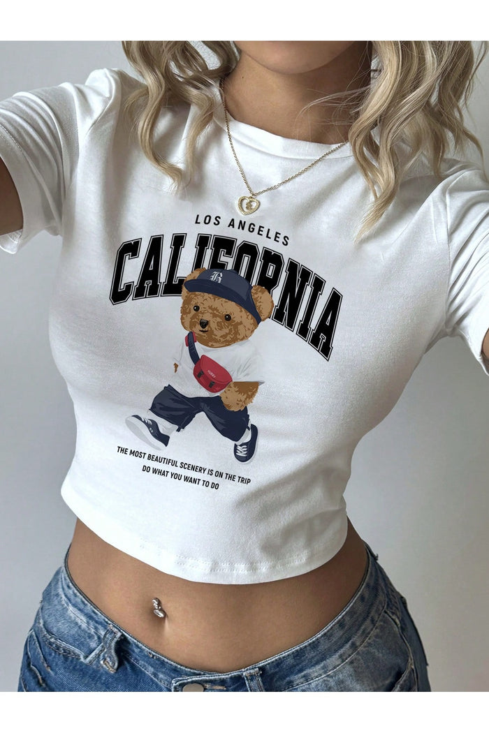 Archi Premium Serisi Baskılı Organik Pamuk Crop T-shirt
