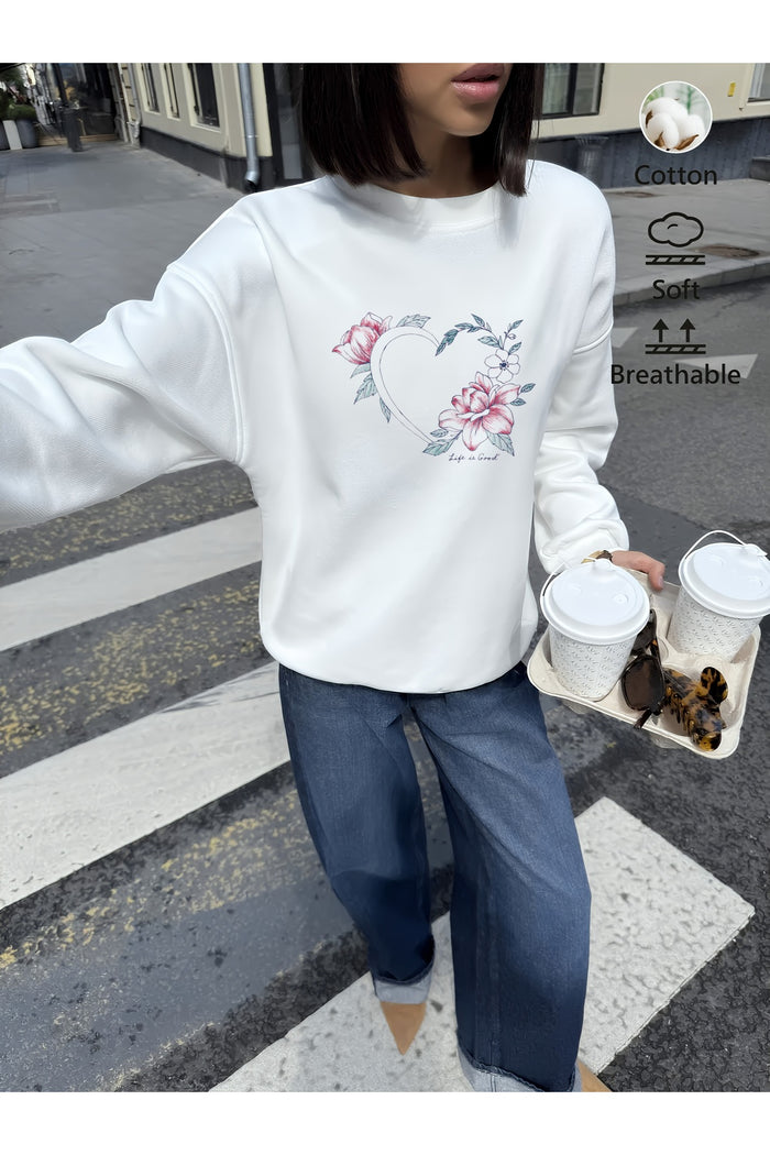 Premium Oversize Kesim Uzun Kollu Baskılı Sweatshirt