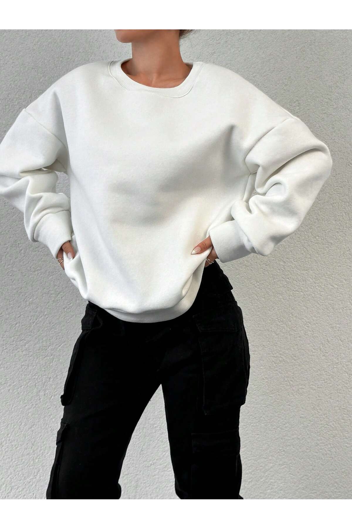 Oversize Kesim Cartoon Baskılı Uzun Kollu Şardonlu Sweatshirt
