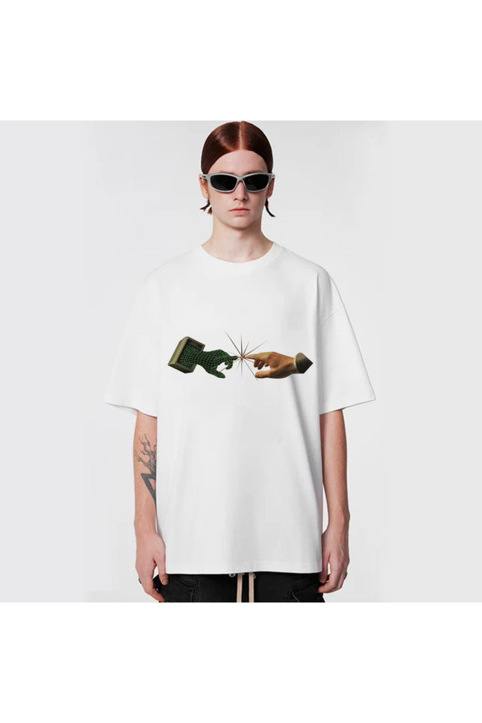 Unisex Streetwear Serisi Siyah Baskılı Bisiklet Yaka Oversize Kesim T-shirt