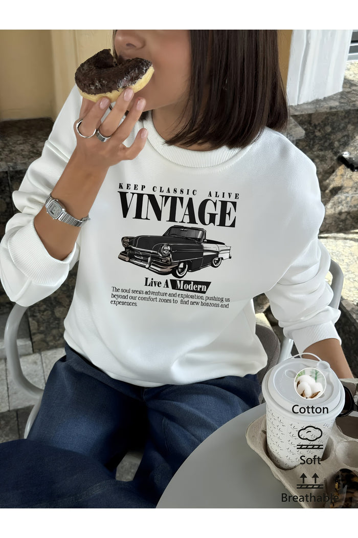 Premium Oversize Kesim Uzun Kollu Baskılı Sweatshirt