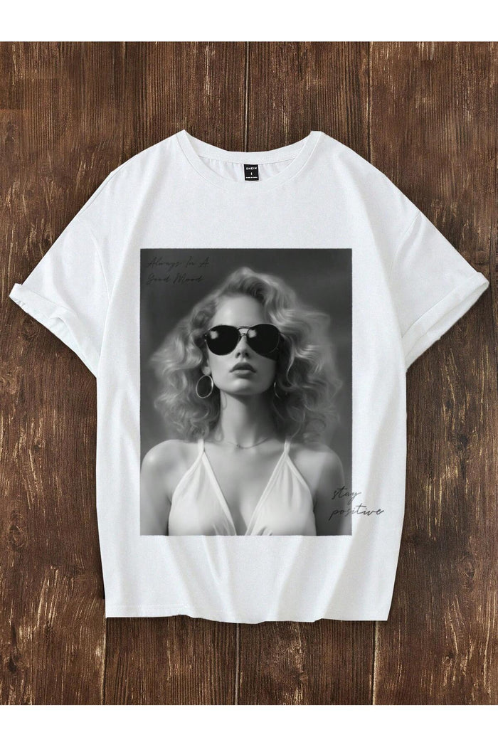 Unisex Beyaz Baskılı Organik Pamuk Oversize Kesim T-shirt