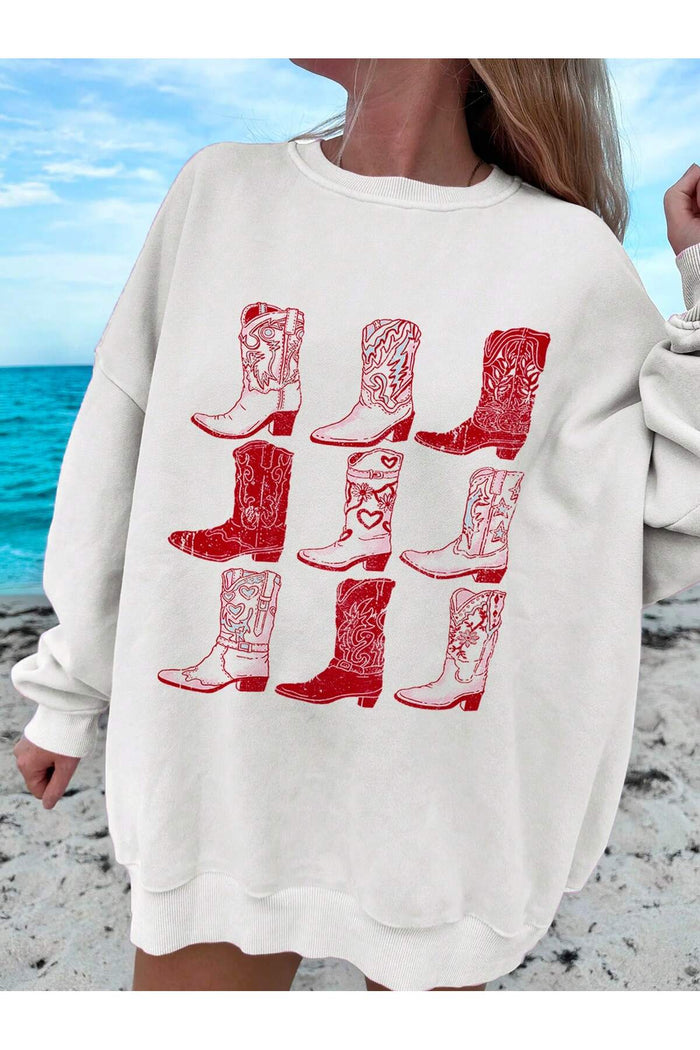 Oversize Kesim Baskılı Şardonlu Organik Pamuk Sweatshirt