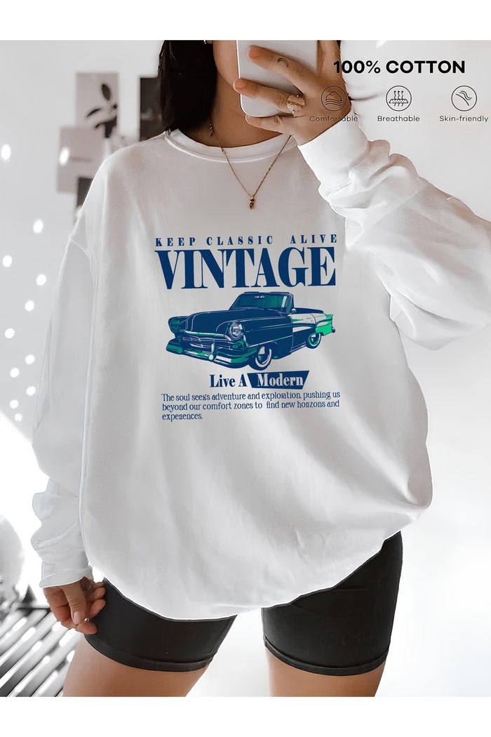 Premium Oversize Kesim Uzun Kollu Baskılı Sweatshirt