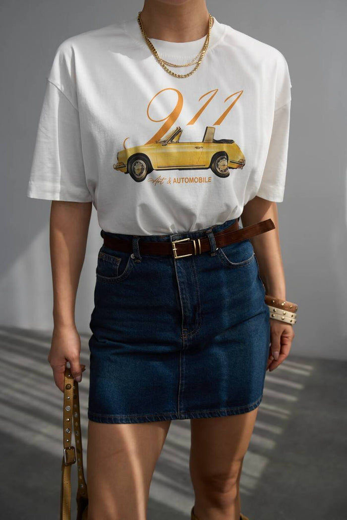 Oversize Kesim Kısa Kollu Baskılı T-shirt