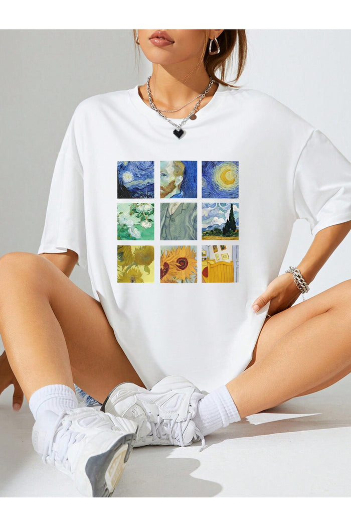Unisex Beyaz Baskılı Organik Pamuk Oversize Kesim T-shirt
