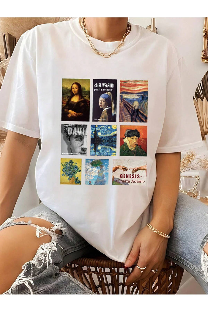 Unisex Beyaz Baskılı Organik Pamuk Oversize Kesim T-shirt