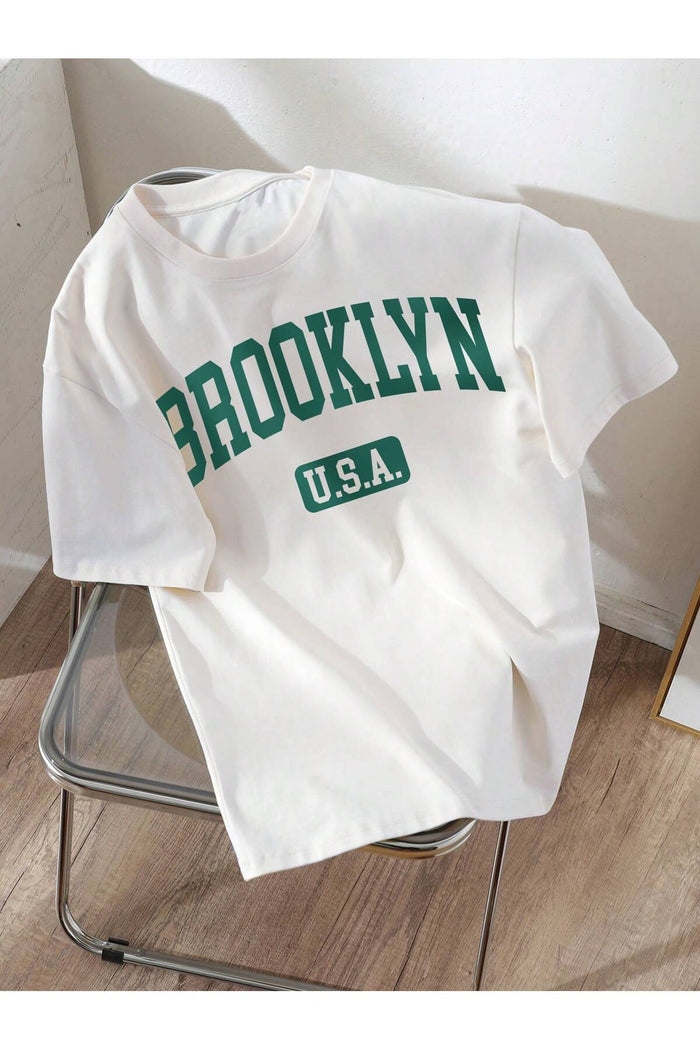 Unisex Beyaz Baskılı Organik Pamuk Oversize Kesim T-shirt