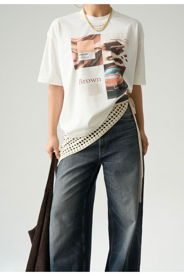 Oversize Kesim Kısa Kollu Baskılı T-shirt