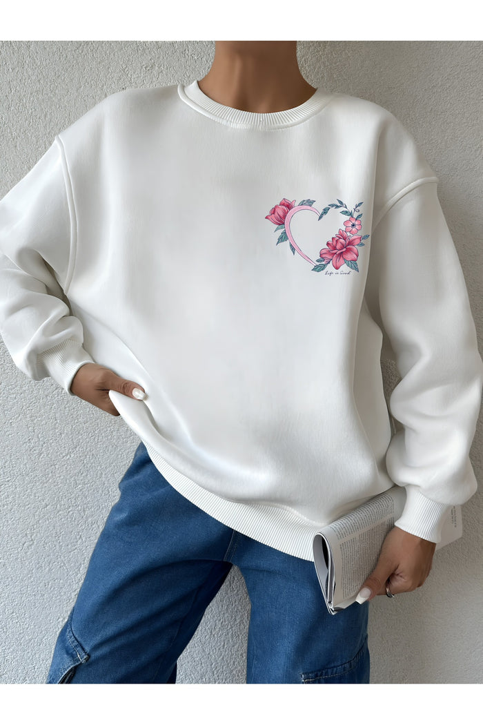 Premium Oversize Kesim Uzun Kollu Baskılı Sweatshirt