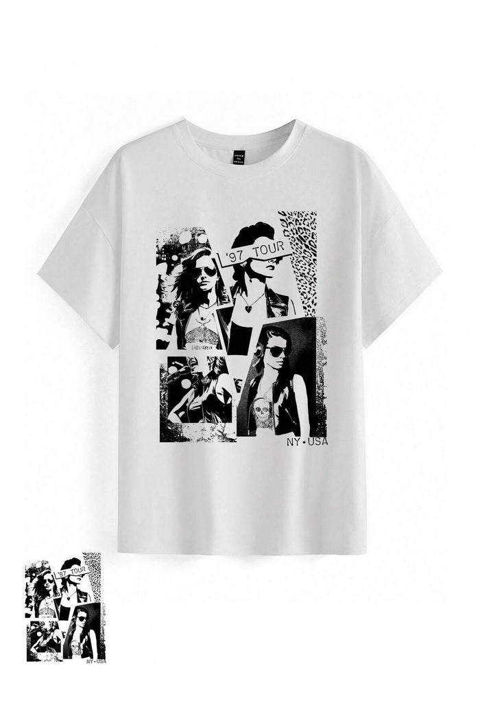 Unisex Beyaz Baskılı Organik Pamuk Oversize Kesim T-shirt