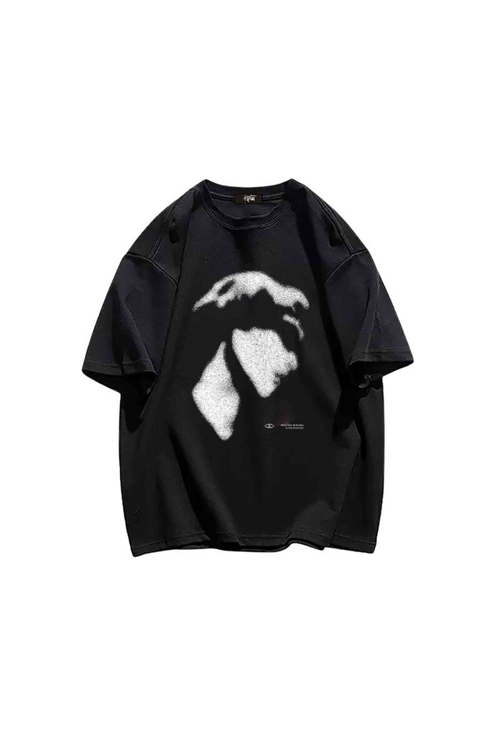 Unisex Streetwear Serisi Siyah Baskılı Bisiklet Yaka Oversize Kesim T-shirt