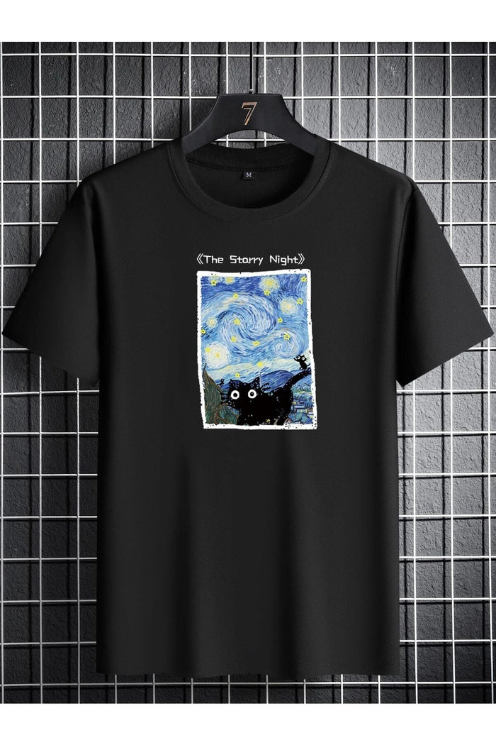 UNISEX SİYAH BASKILI OVERSIZE KESİM KISA KOLLU T-SHIRT