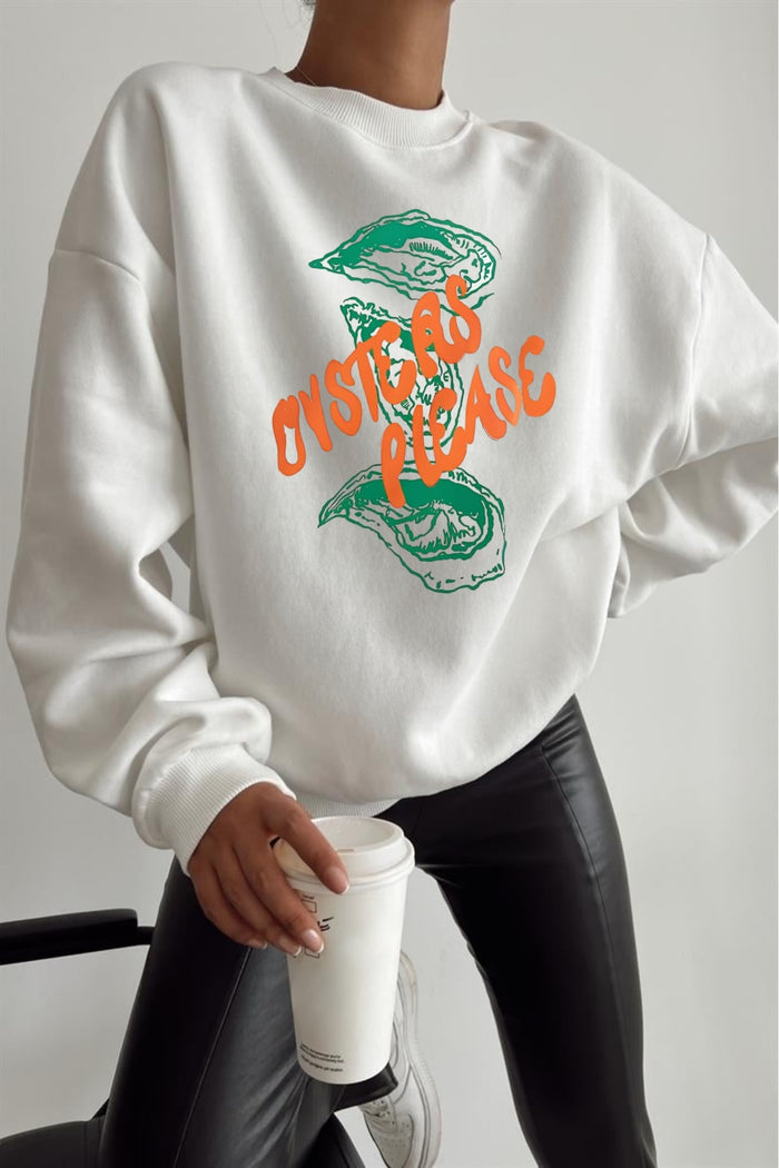 Premium Oversize Kesim Uzun Kollu Baskılı Sweatshirt