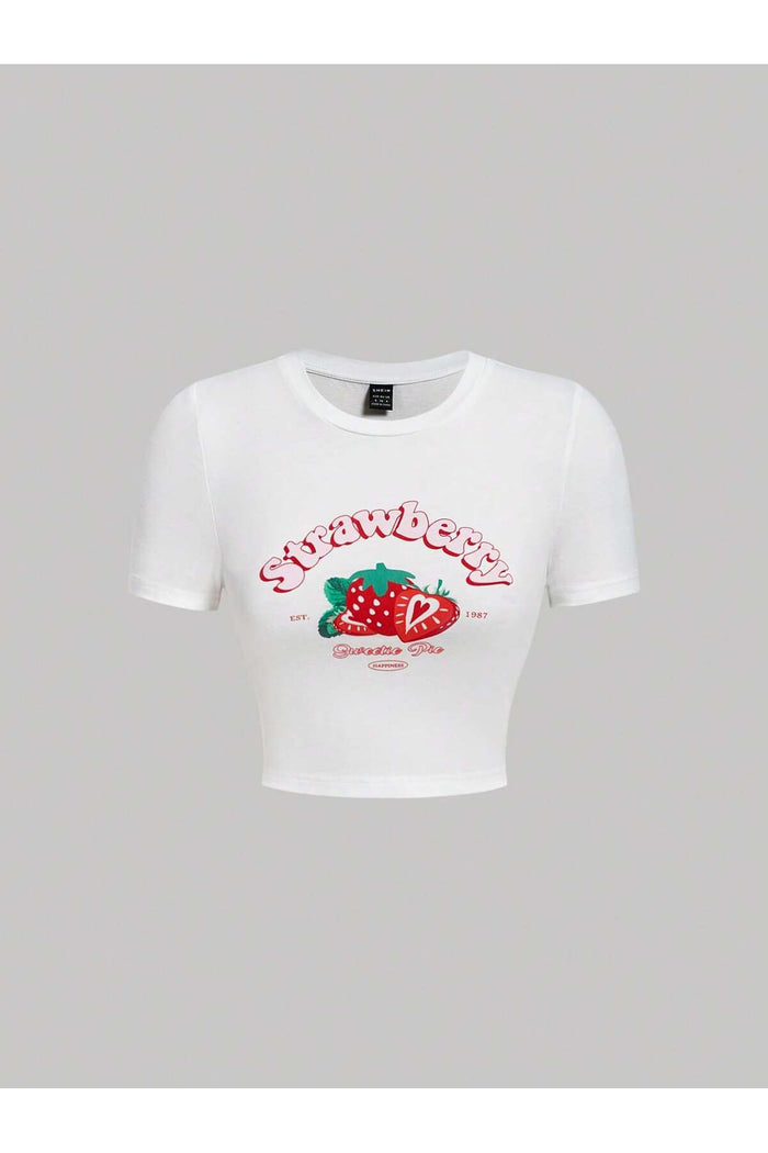Kadın Beyaz Baskılı Kısa Kollu Crop Bluz