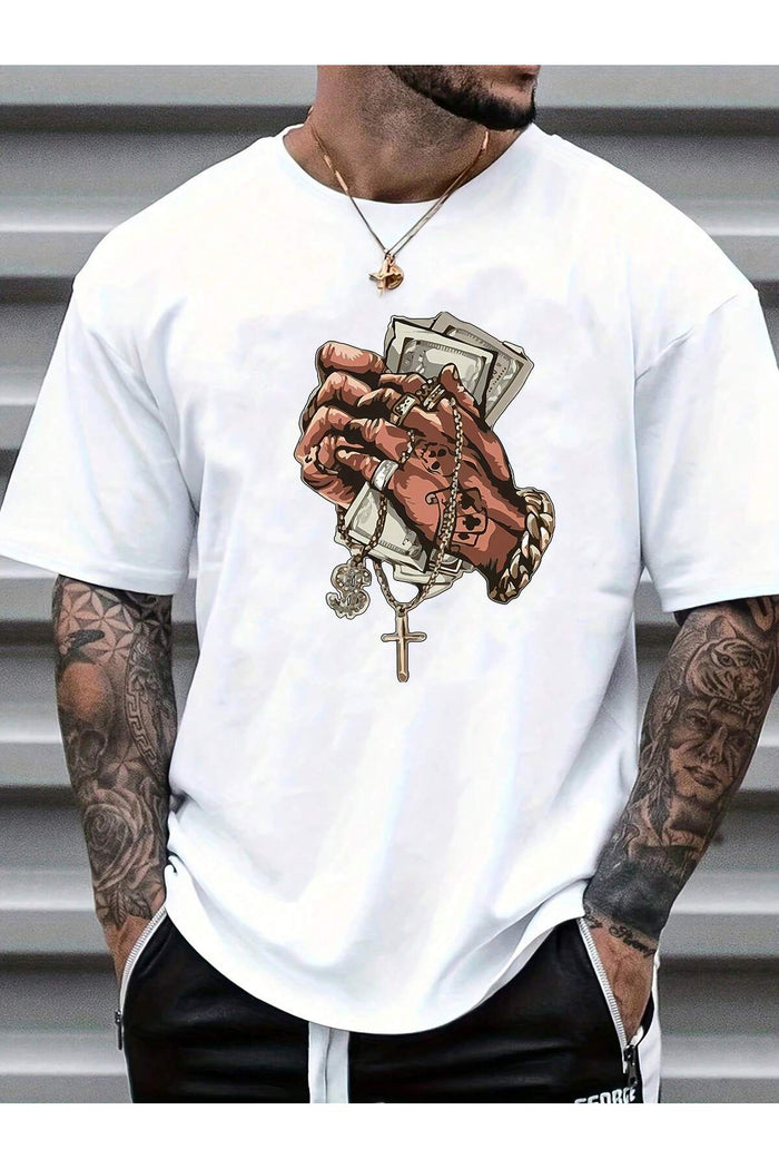 Unisex Beyaz Baskılı Organik Pamuk Oversize Kesim T-shirt