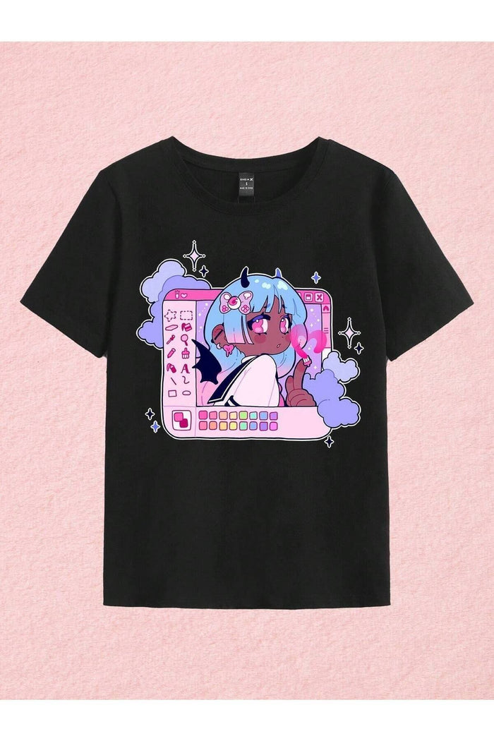 UNISEX SİYAH BASKILI OVERSIZE KESİM KISA KOLLU T-SHIRT