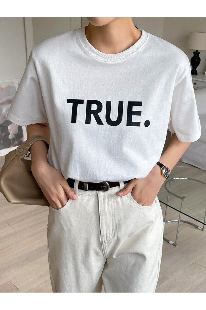 Beyaz Baskılı Organik Pamuk Oversize Kesim T-shirt