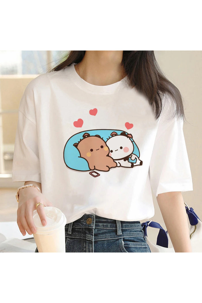 Beyaz Baskılı Organik Pamuk Oversize T-shirt