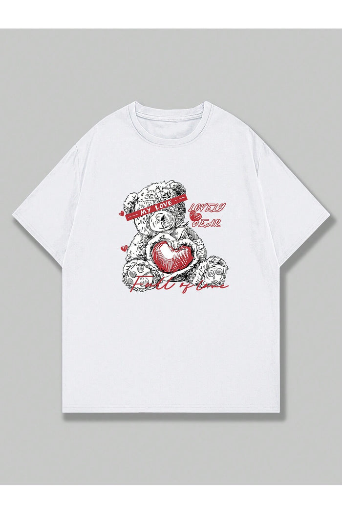 Unisex Beyaz Baskılı Organik Pamuk Oversize Kesim T-shirt