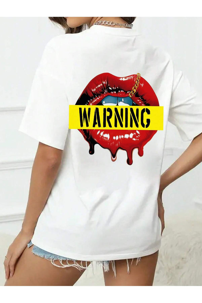 Beyaz Baskılı Organik Pamuk Oversize Kesim T-shirt