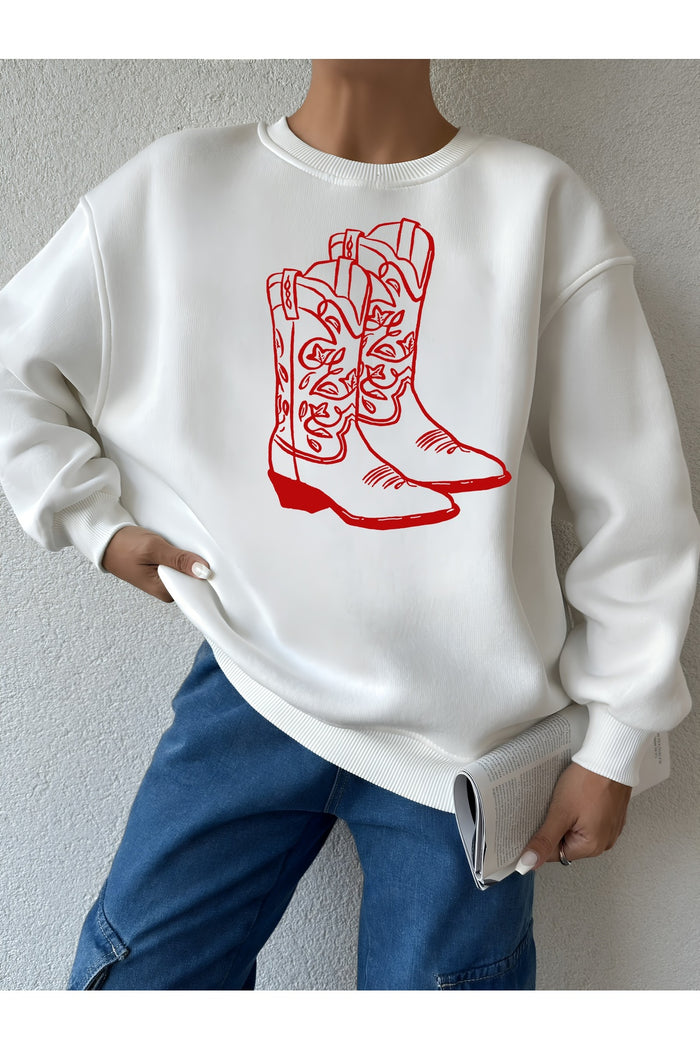 Premium Oversize Kesim Uzun Kollu Baskılı Sweatshirt