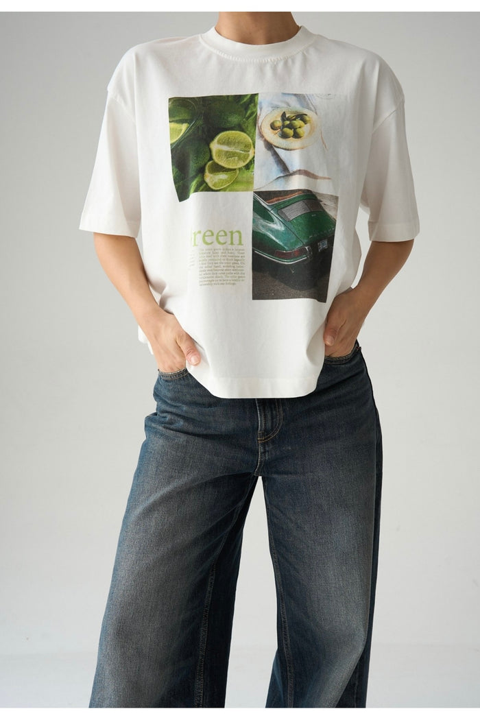 Oversize Kesim Kısa Kollu Baskılı T-shirt