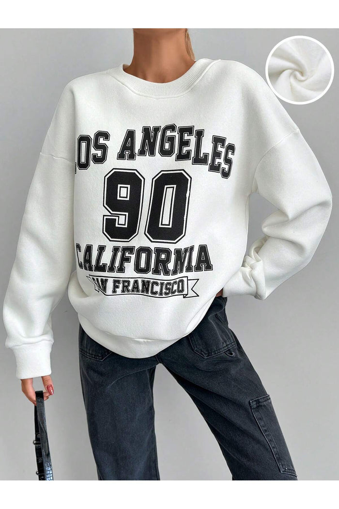 Oversize Kesim Cartoon Baskılı Uzun Kollu Şardonlu Sweatshirt