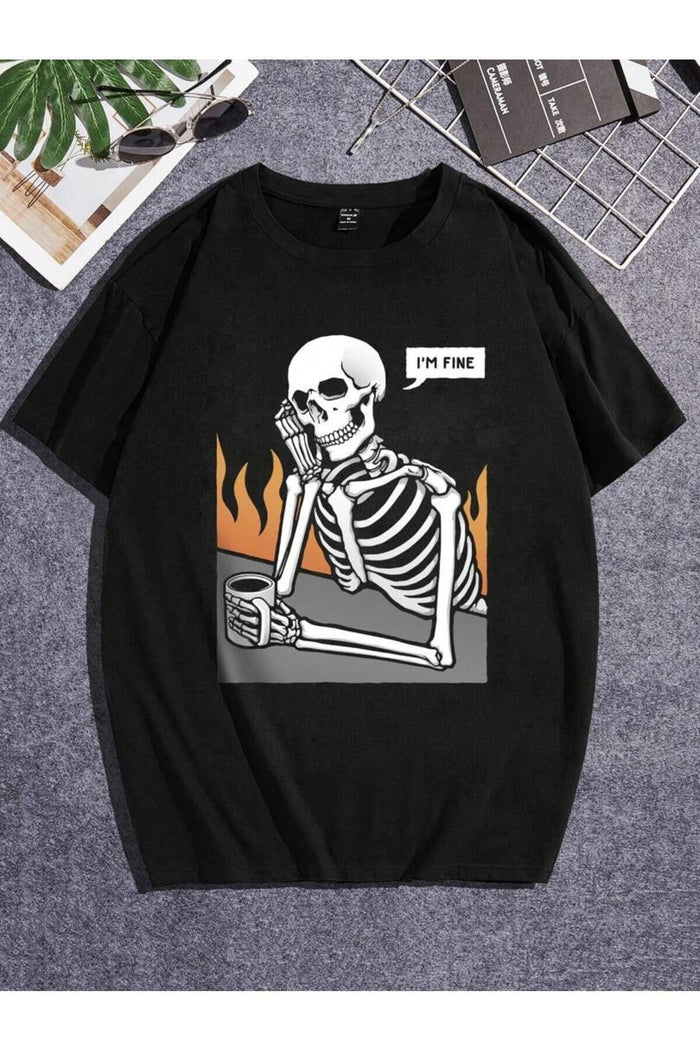 UNISEX SİYAH OVERSIZE KESİM BASKILI KISA KOLLU TASARIM T-SHİRT