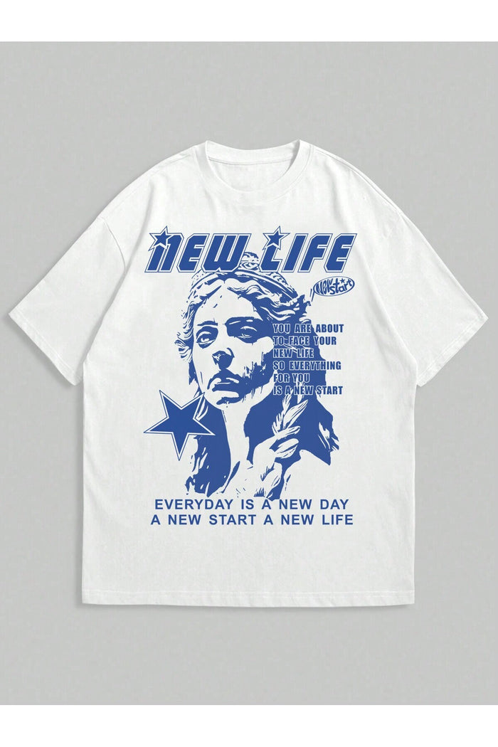 Unisex Beyaz Baskılı Organik Pamuk Oversize Kesim T-shirt