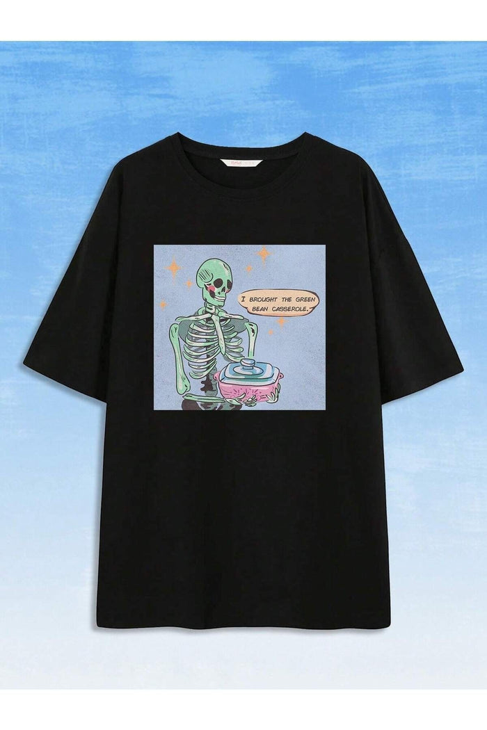 UNISEX SİYAH BASKILI OVERSIZE KESİM KISA KOLLU T-SHIRT