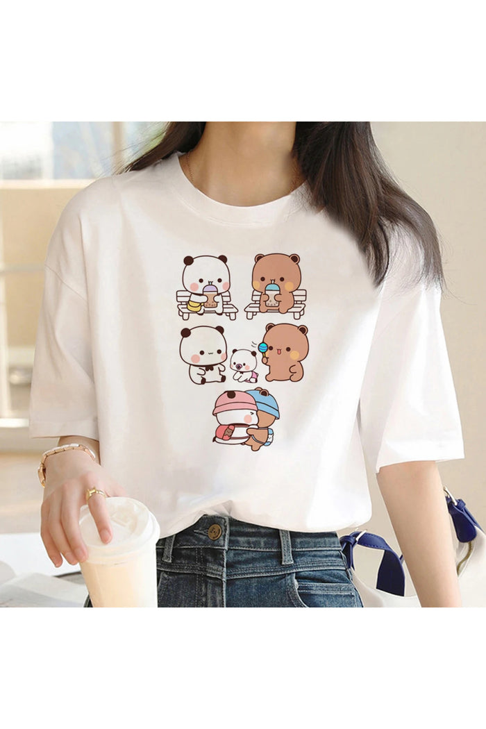 Beyaz Baskılı Organik Pamuk Oversize T-shirt