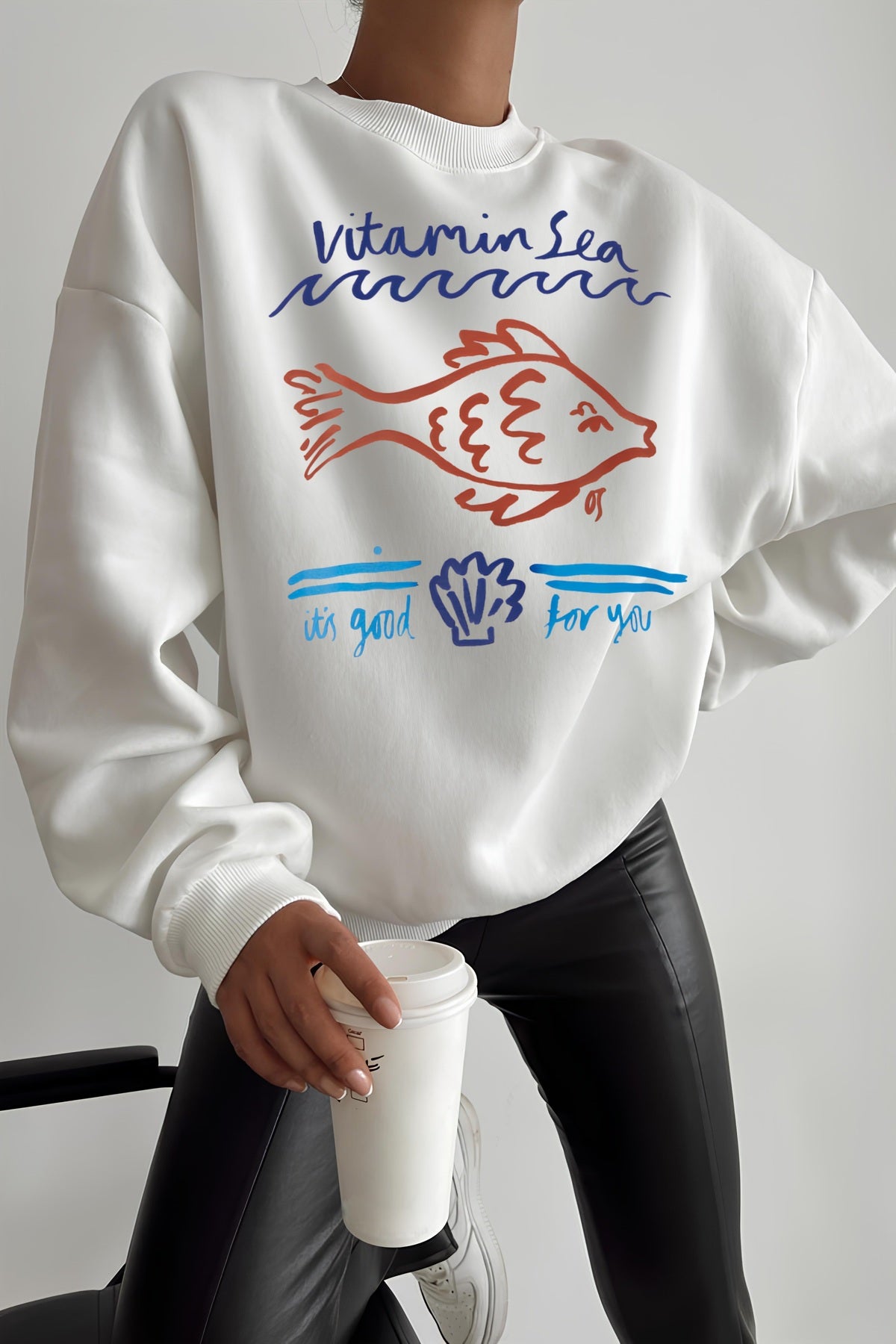 Premium Oversize Kesim Uzun Kollu Baskılı Sweatshirt