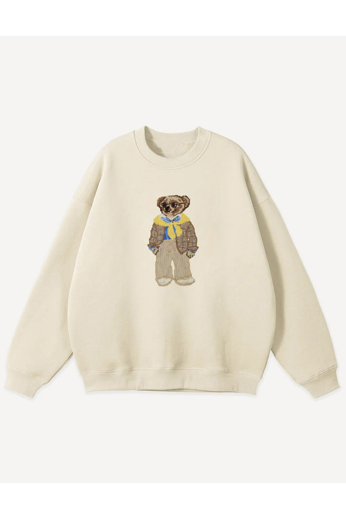 Teddy Bear Baskılı Beyaz Organik Pamuk Sweatshirt