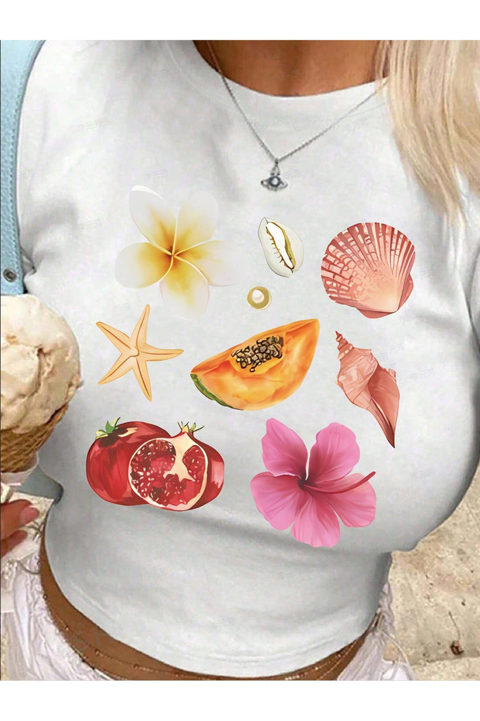 Archi Premium Serisi Baskılı Organik Pamuk Crop T-shirt