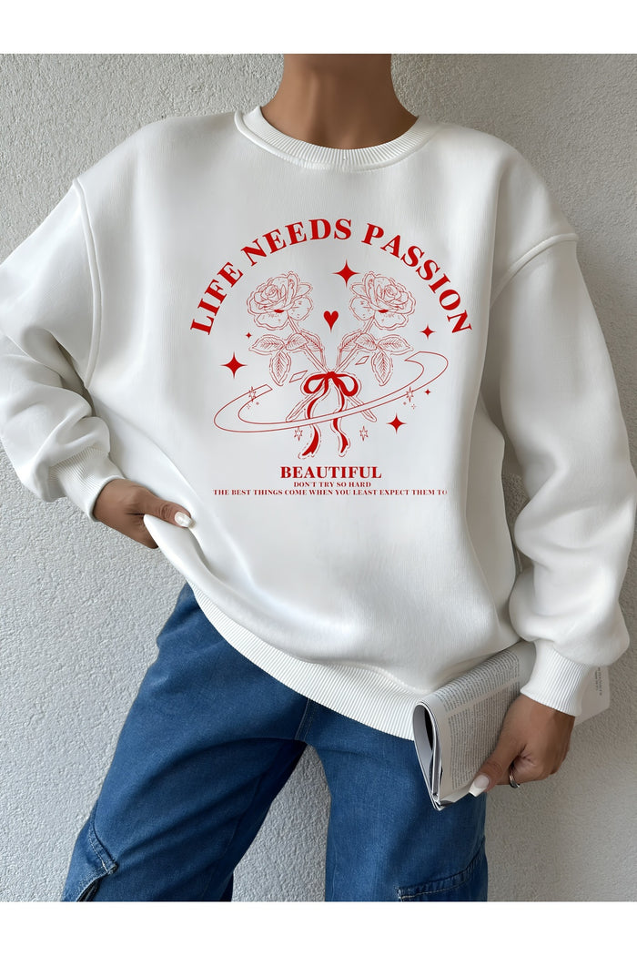 Premium Oversize Kesim Uzun Kollu Baskılı Sweatshirt