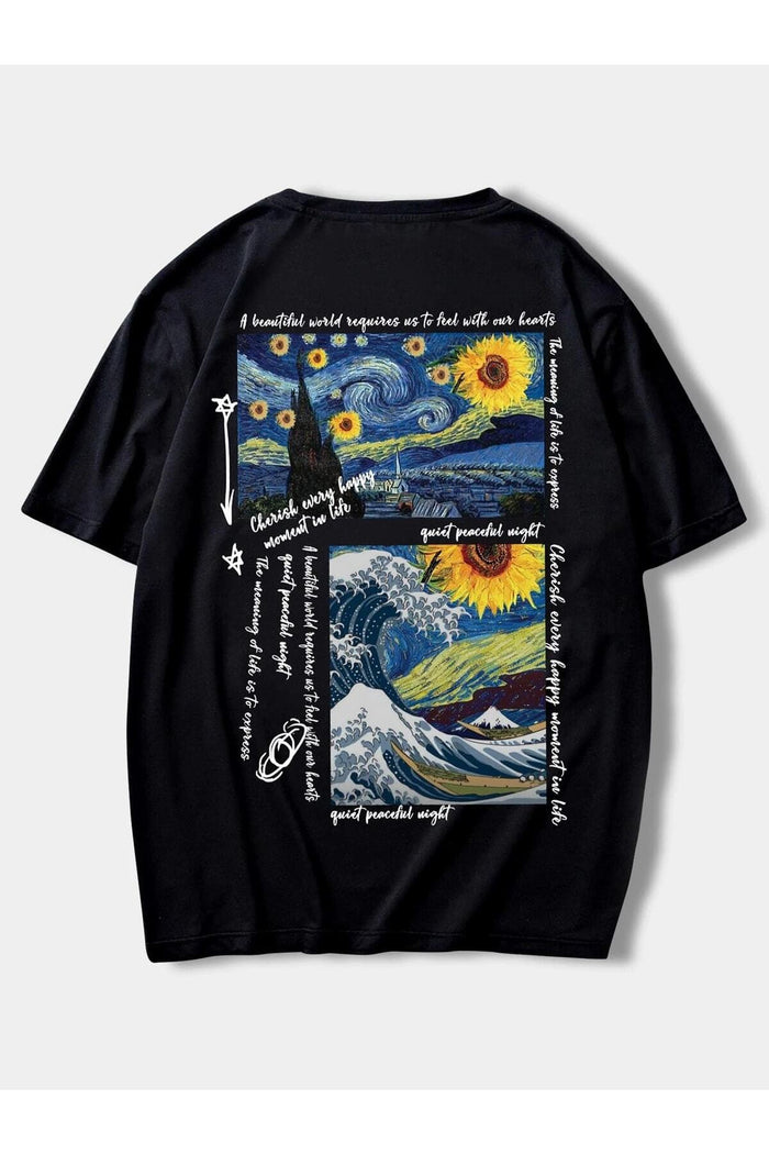 UNISEX SİYAH BASKILI OVERSIZE KESİM KISA KOLLU T-SHIRT