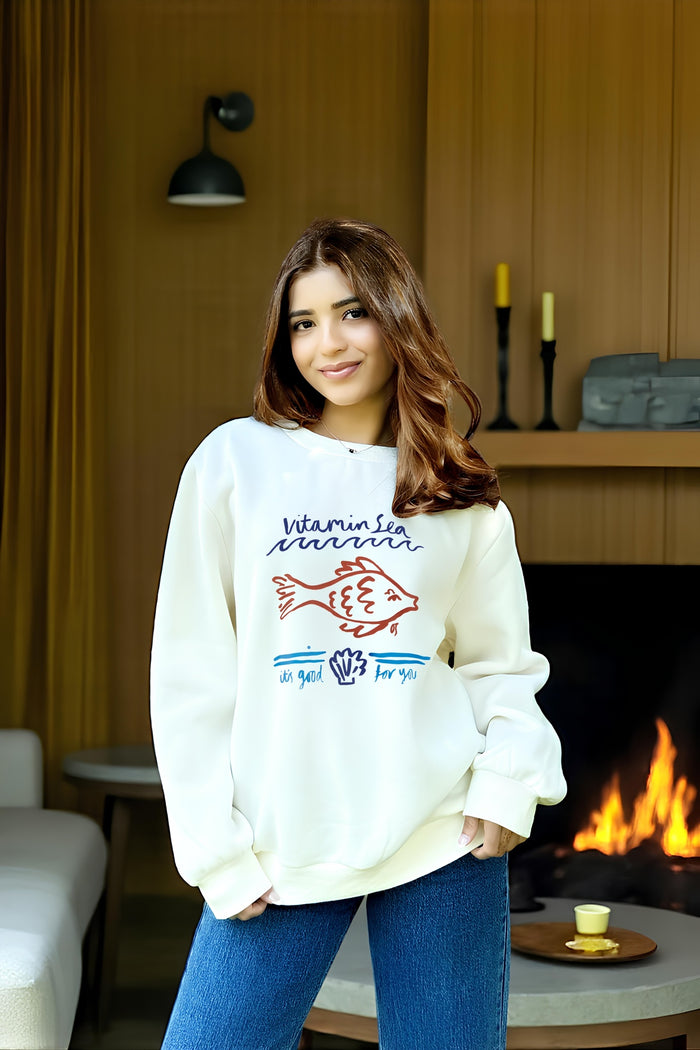 Premium Oversize Kesim Uzun Kollu Baskılı Sweatshirt