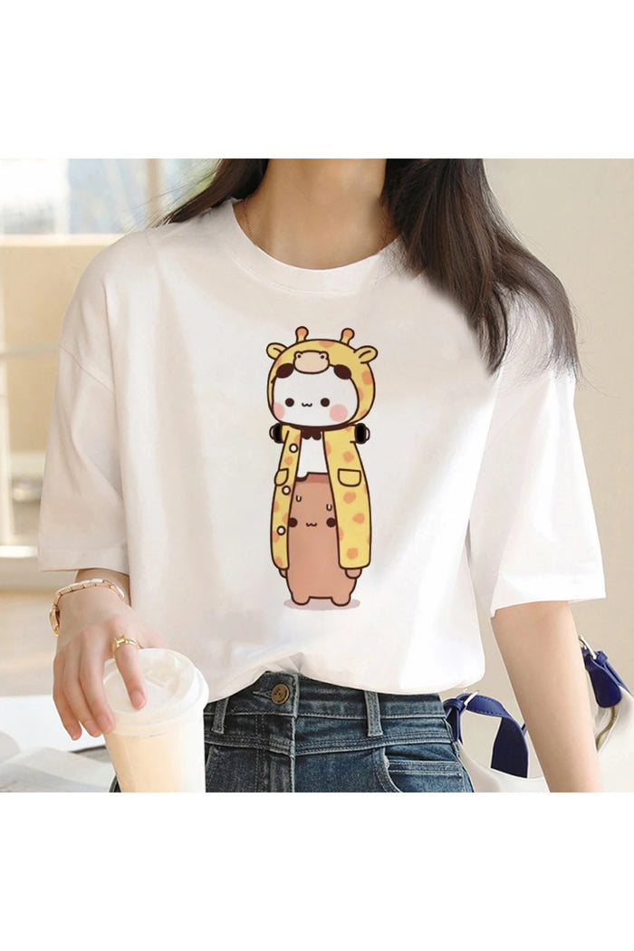 Beyaz Baskılı Organik Pamuk Oversize T-shirt