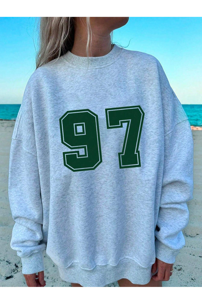 Oversize Kesim Baskılı Şardonlu Organik Pamuk Sweatshirt