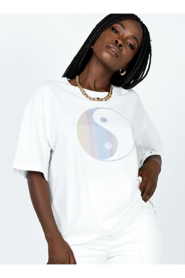 Unisex Beyaz Baskılı Organik Pamuk Kısa Kollu Oversize T-shirt