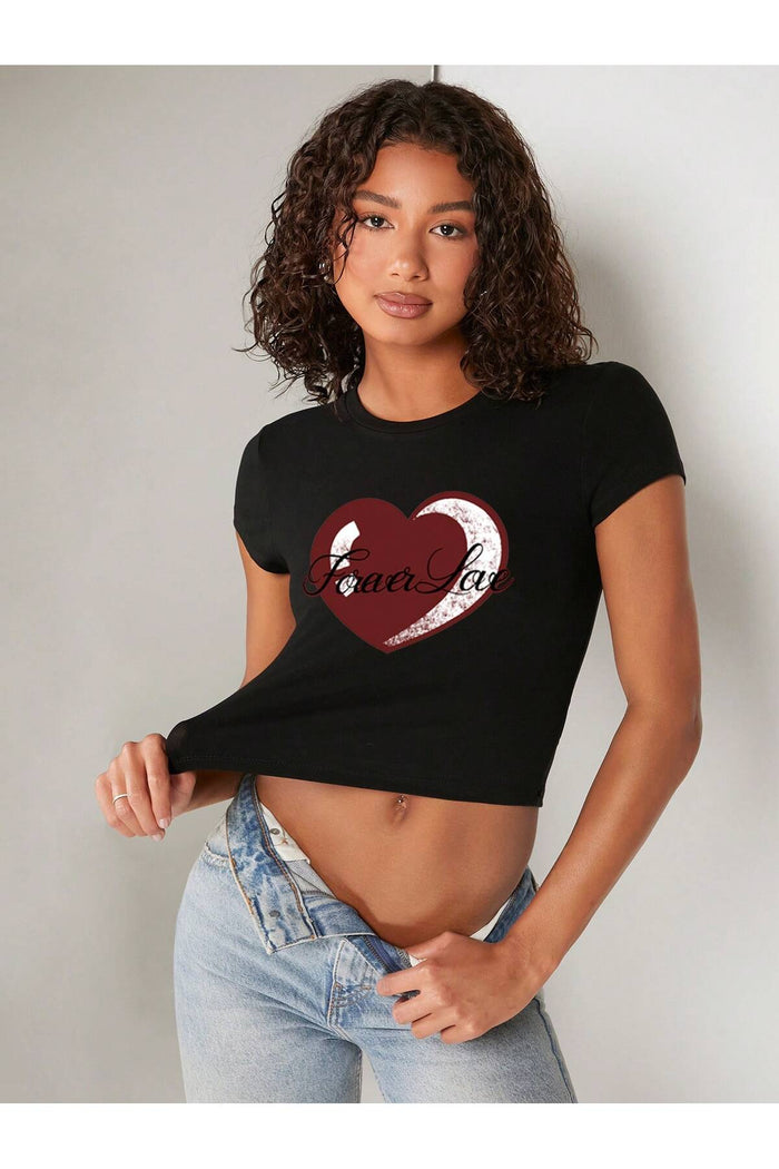 Kadın Siyah Baskılı Kısa Kollu Crop Bluz 3'lü Set