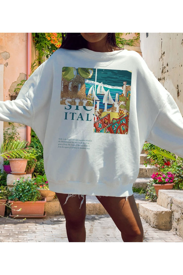 Premium Oversize Kesim Uzun Kollu Baskılı Sweatshirt