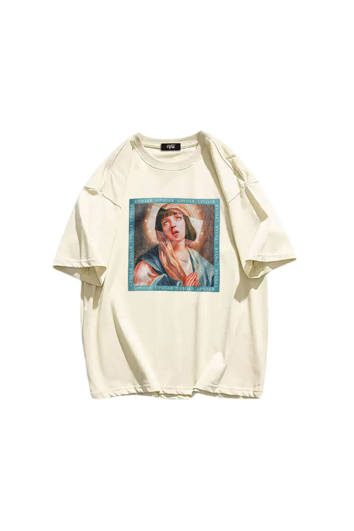 Unisex Streetwear Serisi Siyah Baskılı Bisiklet Yaka Oversize Kesim T-shirt