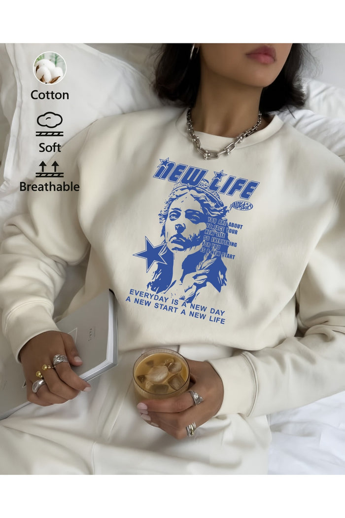 Premium Oversize Kesim Uzun Kollu Baskılı Sweatshirt
