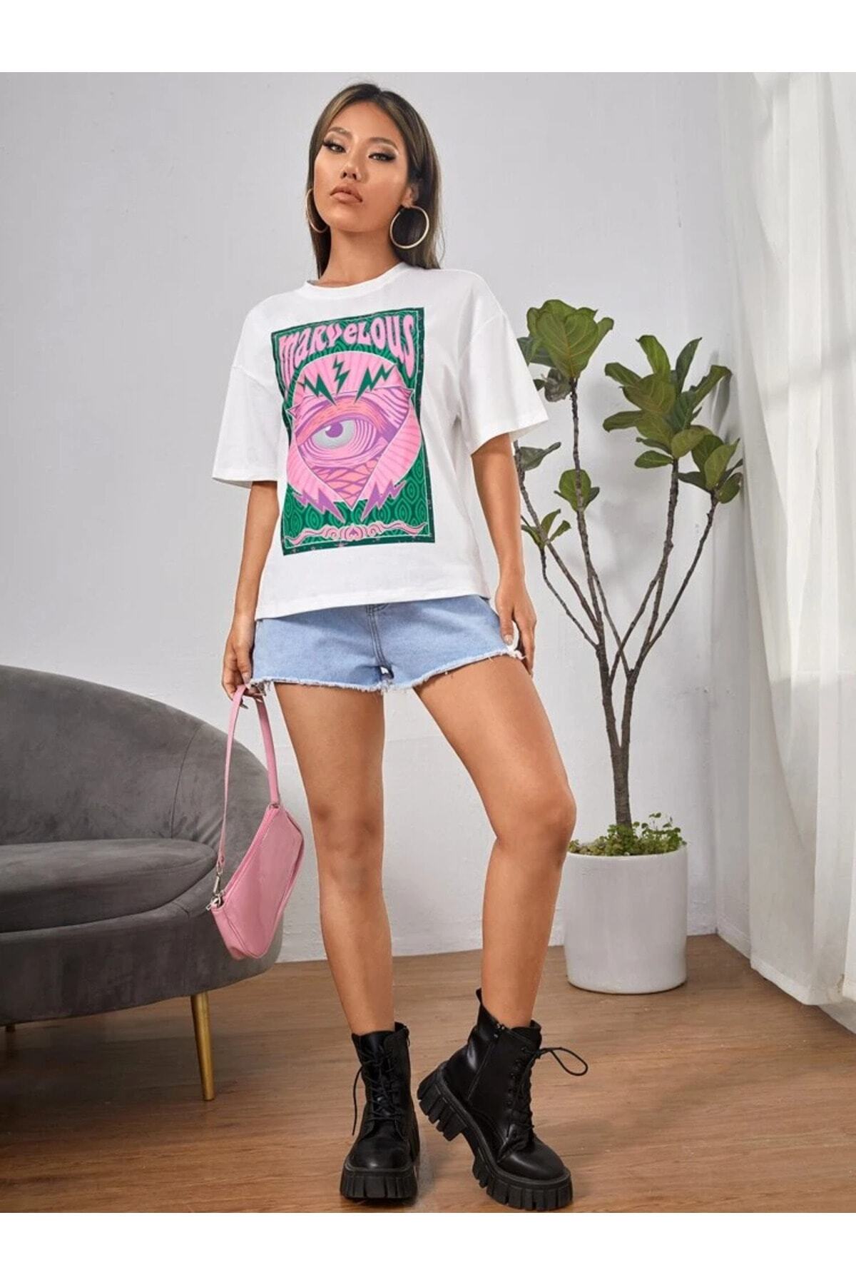 Unisex Oversize Kesim Kısa Kollu Baskılı T-shirt